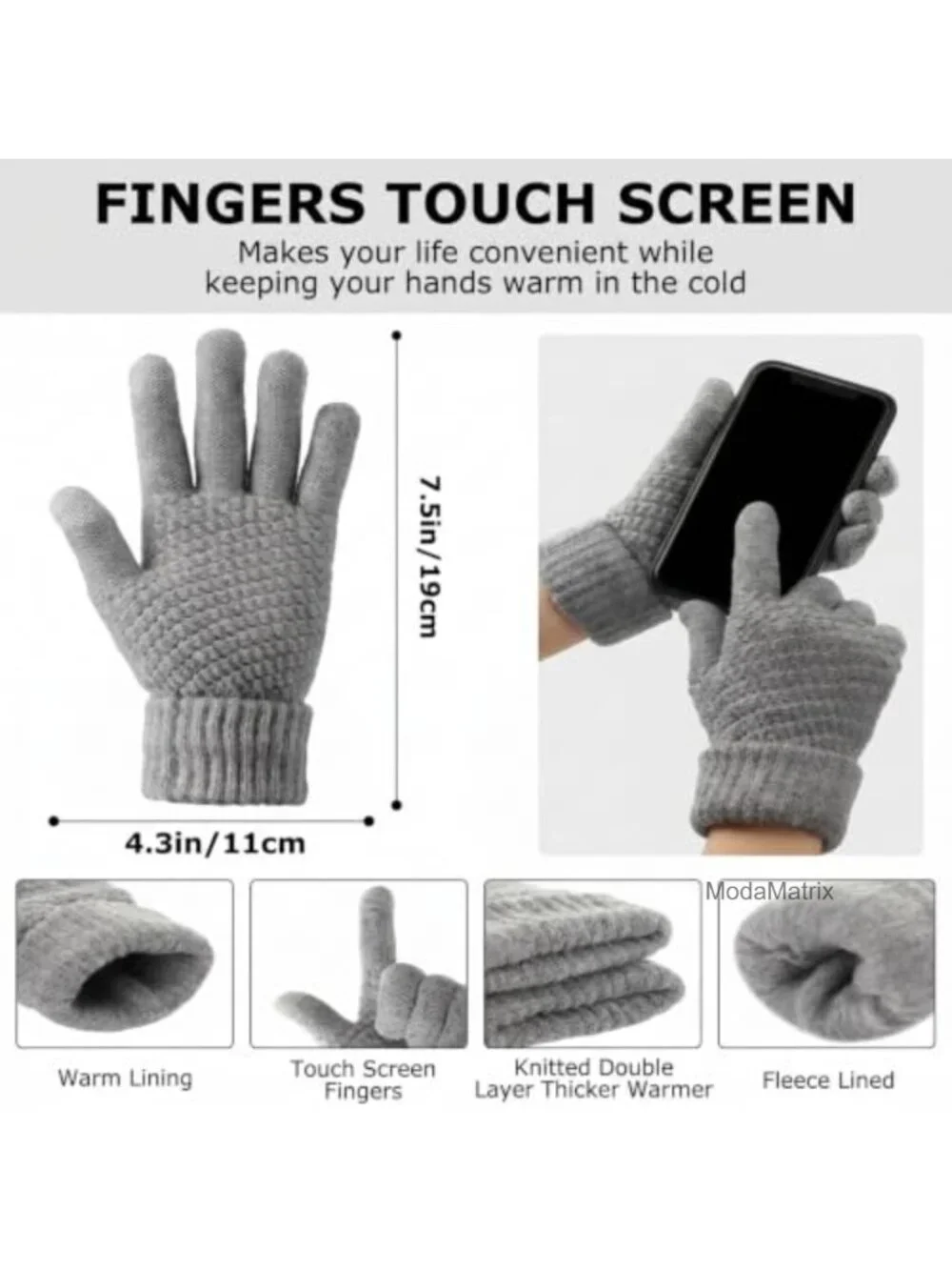 Winter Hat Scarf Gloves Set, 12 Pieces, Touch Screen Mittens, Acrylic Knit, Men